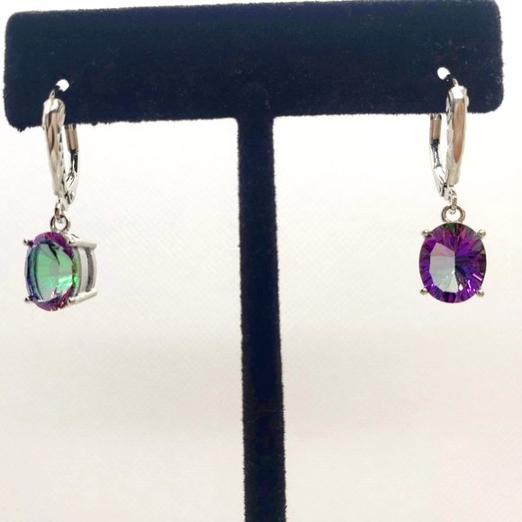 Vintage Sterling Silver Oval Mystic Topaz Dangle Earrings - Etsy Mystic Topaz Oval Gem Sterling Silver Drop Earring